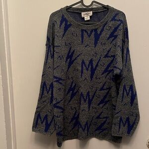 Vintage Dressy Tessy 80s Zig Zag Blue and Gray Crew Neck Sweater
